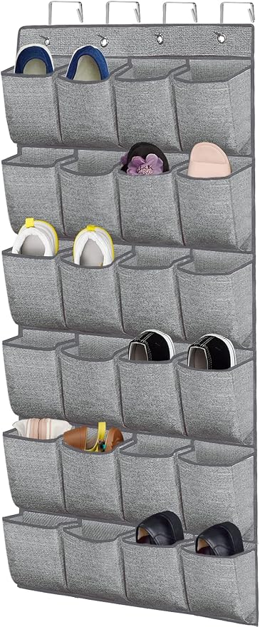 homyfort Over the Door Shoe Organizer,Hanging Shoe Rack Storage Holder with 24 Extra Large Fabric Pockets for Closet,Men Sneakers,Women High Heeled Shoes,Slippers,Grey 61.4''x22''
