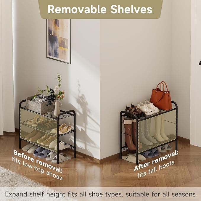 Shoe Rack,Long Shoe Organizer for Closet,Wide Shoe Storage for Entryway, 3 Tier Sturdy Metal Free Standing Shoe Shelf
