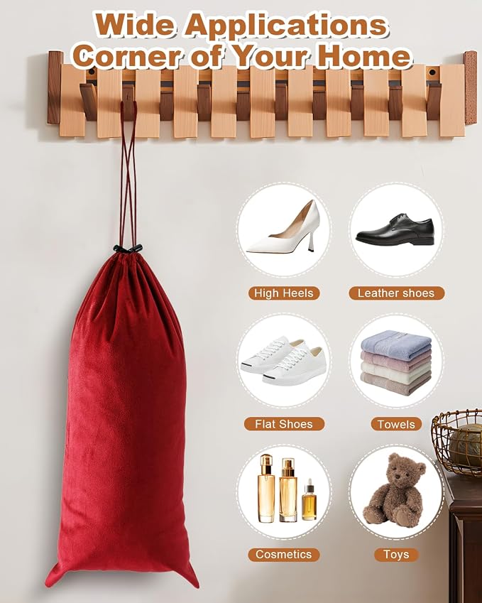 2 Pcs Single Shoe Bags for Travel, Dust Velvet Bag, Rio Red, 17.3x8.6 Inch | Washable & Reusable Travel Shoe Bags, Dustproof Shoe Bags with Drawstring Closure, Suitable for Travel, Home Storage