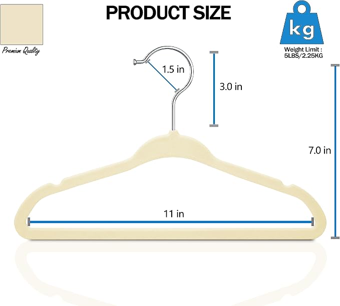 GVTECH Kids Hangers Velvet, [50 Pack] Children Cloth Durable Baby Hangers for Closet - Perfect Infant Toddler Kid Hanger for Everyday Use, Non Slip 360° Hooks for Shirt, Pant, Dress (50 Pack, Ivory)