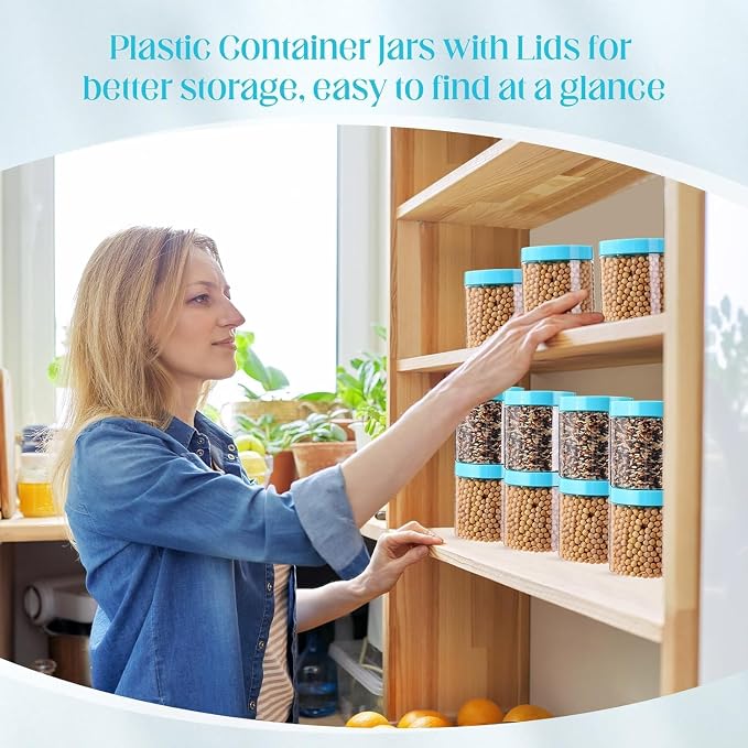 SATINIOR 12 Pack 16 oz Plastic Container Jars with Lids Round Clear Travel Cosmetic Container Slime Jars for Toiletries, Lotion, Cream, Ointments, Makeup, Rhinestone, Samples, Kitchen Storage(Blue)