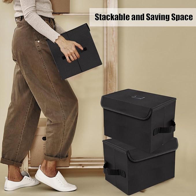 alavisxf xx 7-Inch Vinyl Storage Box, Set of 2 Stackable Case with Lid | Durable Nylon, Hold 120 Records(60 each), LP Record Organizer, Foldable, Portable Handles, for Home Office DJ Setups Travel