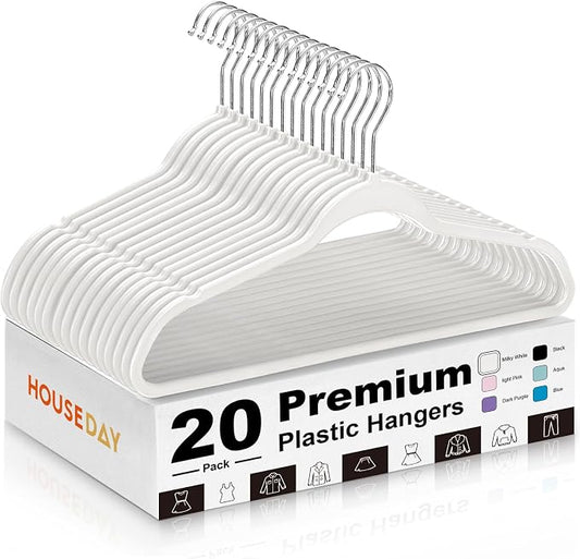 HOUSE DAY Ivory Plastic Hangers 20 Pack - Ultra-Thin Heavy Duty Non-Velvet | Hangers with 360° Swivel Hook & Non Slip Notches - Slim Space Saving Clothes Hangers Ideal for Dresses Coats Shirts Jackets