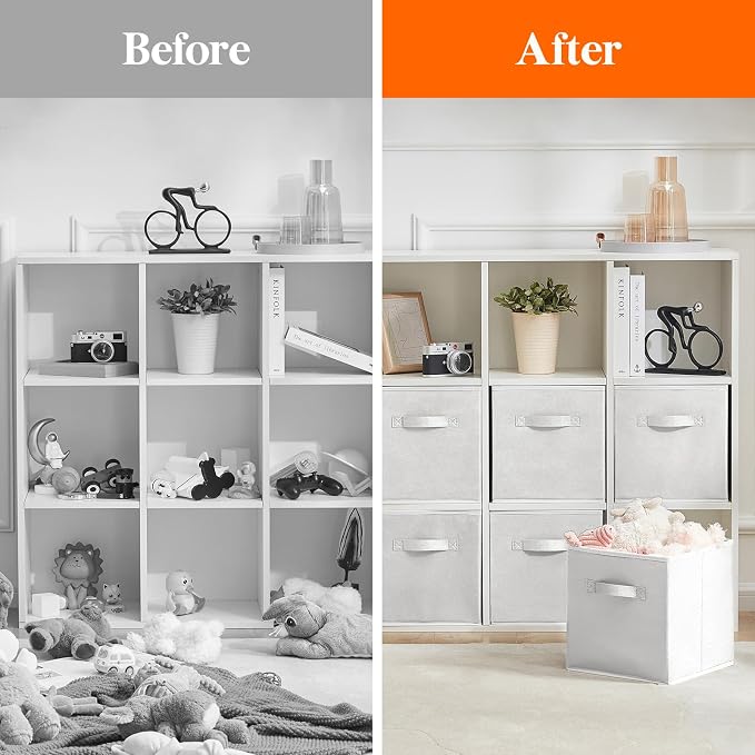 Lifewit Storage Cubes, Foldable Decorative Fabric Storage Baskets for Organizing Home Organizers with Handles for Shelves, Closet, 11 Inch Bins, 18L White, 6 Packs