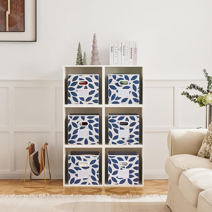 MAX Houser 6 Pack Foldable Fabric Storage Bins with Handles - Ideal for Closet Organization, Bedroom （Blue, 12"x12"x12"）