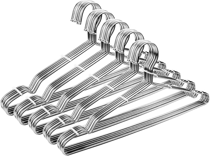 Seropy Clothes Hangers 50 Pack Coat Hangers Wire Hanger Bulk Metal Hanger Non Slip Heavy Duty Clothing Hangars Space Saving Thin Hangars Stainless Steel Hangar for Clothes, 16.5 Inch