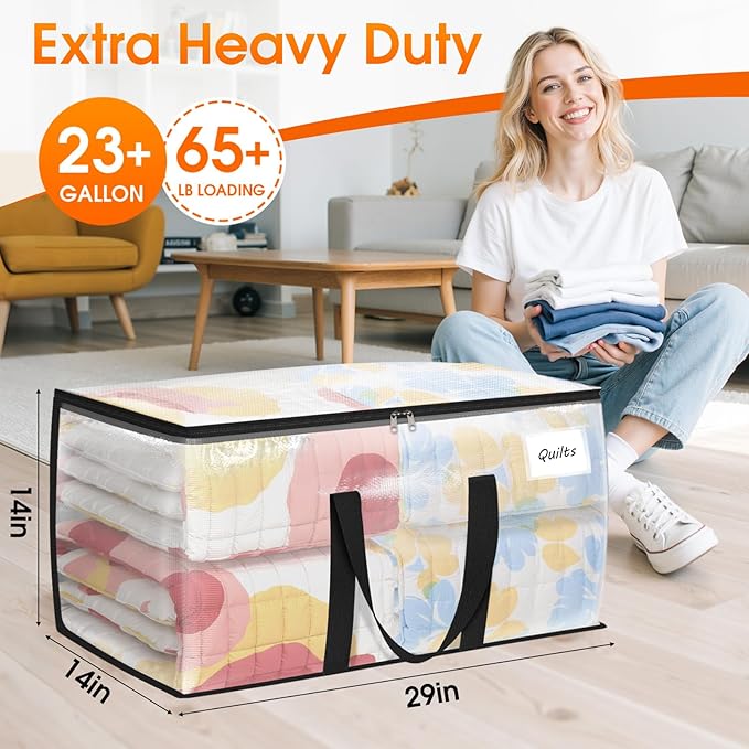 Fab totes Moving Bags Extra Heavy Duty Oversized Clear Storage Bags with Reinforced Handle and Double Zippers,Moving Supplies Totes for Storage Packing Dorm Room Essentials Alternative to Moving Boxes