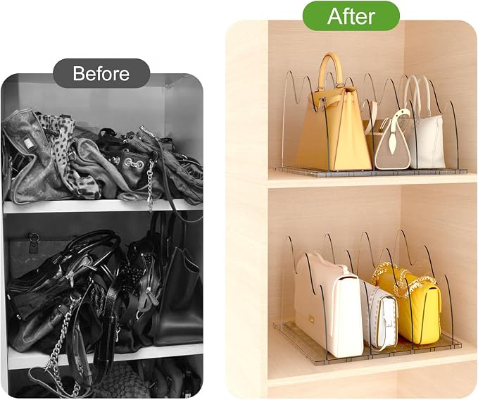 ANTOWIN 2 Pack Clear Purse Organizers for Closet, Adjustable Shelf Divider, Handbag Separators Storage Organizer, Shelf Divider in Bedroom, Office, Kitchen
