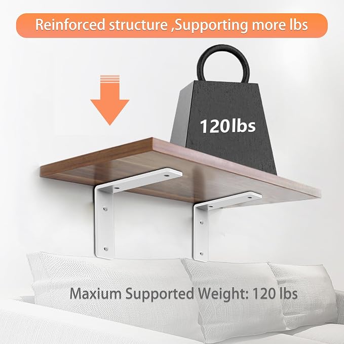 White Heavy Duty Shelf Brackets 4 Inch, Extra Thick L Shelving Brackets, Rustic Gold Iron Floating Shelves Wall Mounted with Hardware for DIY Open Shelving, 4 Pack