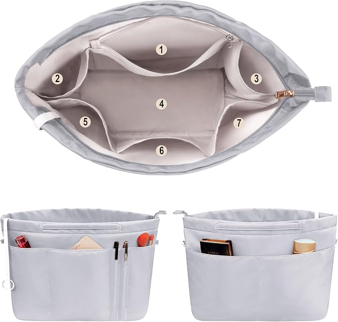 Vercord Purse Insert Organizers for Tote Handbag Bag in Bag with Zipper Liner Bag Organizer for Women 14 pockets