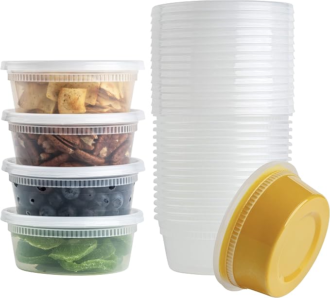 BluShine Deli Containers with Lids, Plastic Food Storage Containers | 8 oz, 40 sets Small Plastic Deli Food Storage Containers with Airtight Leak Proof Lids, Reusable, Microwave and Freezer Safe