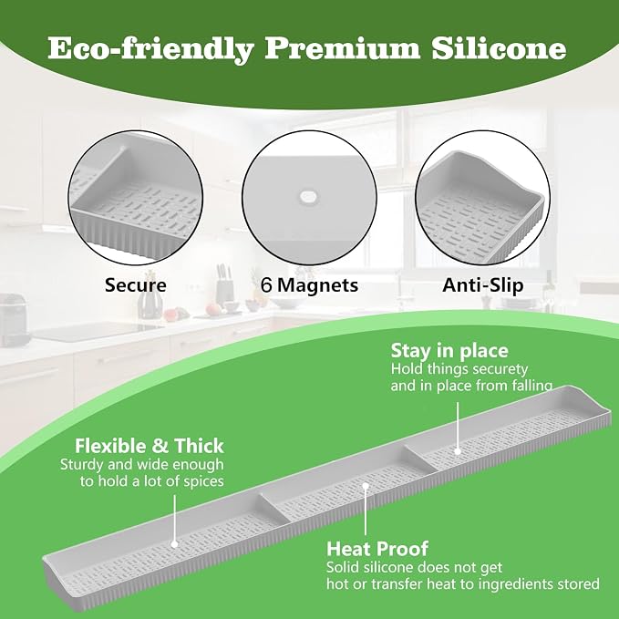 30 Inch Silicone Stove Top Shelf Magnetic for Kitchen, Strong Magnetic Heat Resistant Spice Rack Organizer for Over Stove Oven (White)