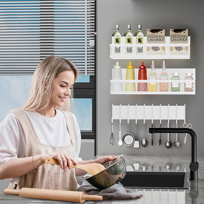 Magnetic Spice Rack for Refrigerator, 3 Pack Magnetic Shelf for Refrigerator, Movable Magnetic Basket is Used for Side Storage in Ovens, Microwaves, or Washing Machines