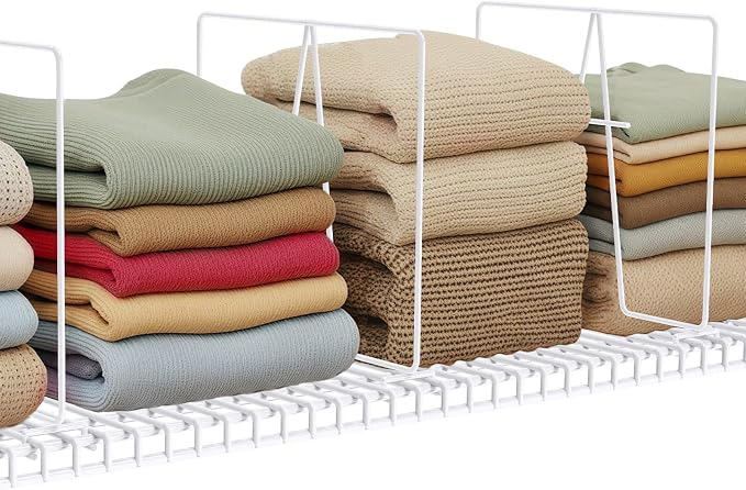 Supforce 4 Pack Wire Shelf Dividers for Closet, Solid Coated Metal Closet Dividers for Closet Organization, Closet Shelf Divider for 12'' Tall x 12'' Deep Wire Shelves and Storage, Bright White