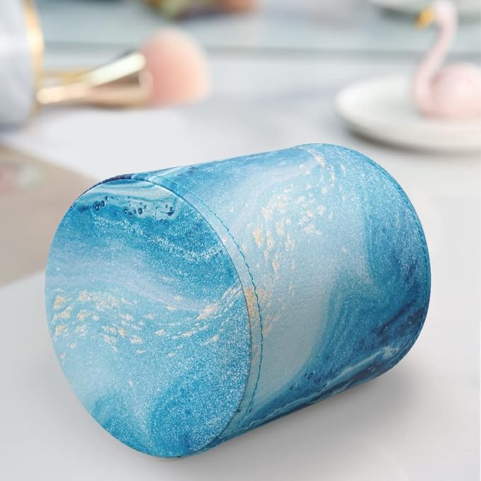 Marble Pen Holder for Desk, Pencil Organizer Office Decor, Large Makeup Brush Holder Pu Leather Multi-Functional Organizer Cup for Office, Home, Classroom, Blue Marble
