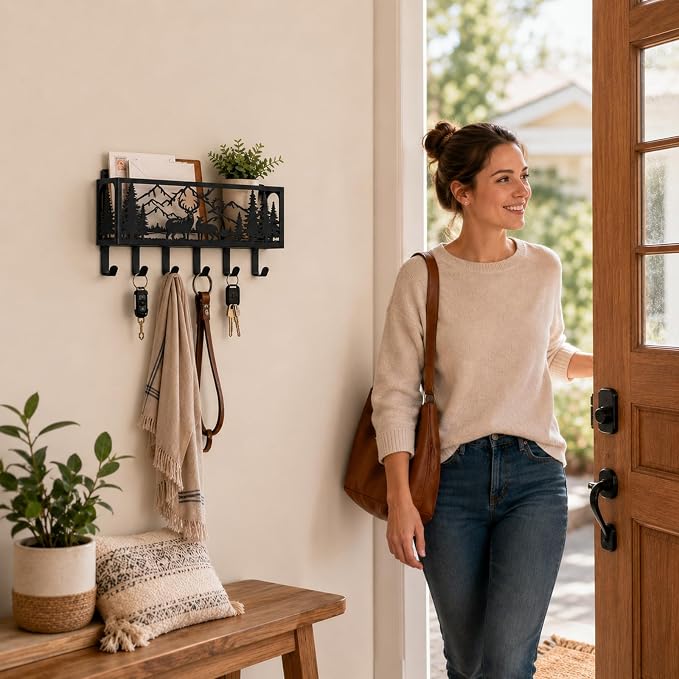 Deer Metal Wall Mail Organizer Wall Mounted Key and Mail Holder Mail Basket Hanging Mail Sorter and Key Organizer for Entryway Bedroom Bathroom Kitchen