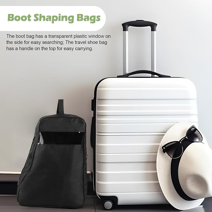 Aliceset 1 Pcs Black Boot Bags for Cowboy Two Separate Compartments Boots Portable Storage Bag for Travel Long Tube Shoes Bags Men Tall Shoe with Handle for Home Travel