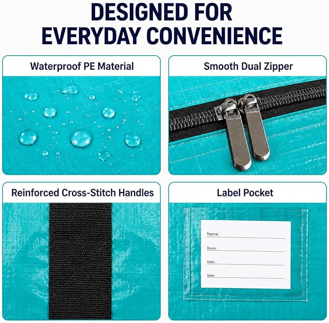 Extra Large Storage Bags, Jumbo Moving Tent Storage Bags, Waterproof Foldable Big Black XL Duffle Bag for Travel, 38x23x11inch - 2PACK