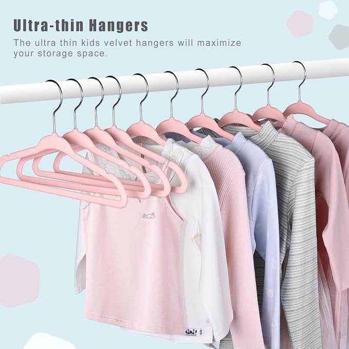 BAGIAL 50 Pack Kids Velvet Hangers 14 Inches Children's Clothes Hangers Non-Slip Baby Hangers for Infant/Toddler (Blush Pink)