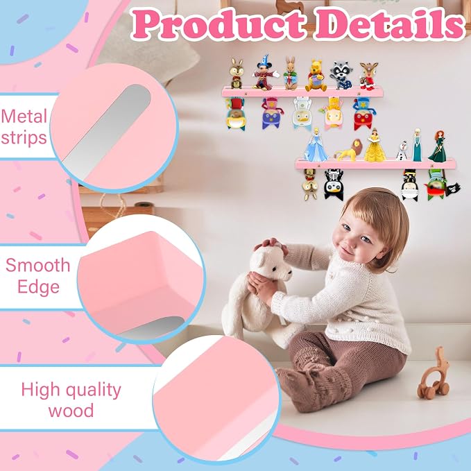 for Tonies Box Shelf Storage Magnetic Wall Mounted Set of 2, Compatible with Tonies Characters Figures Player Character for Children Room (Pink)