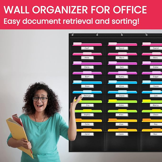 School Pocket Chart, 30 Signatory Pocket, Heavy Duty Hanging File Folders Pocket Chart Cascading Organizer & 5 Hangers Hooks, Perfect for Classroom, School, Office or Home Use