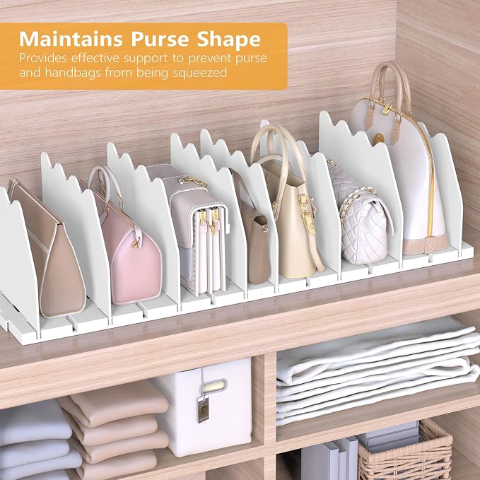Ronlap Purse Storage Organizer for Closet White Shelf Dividers Rack, 4 Pack | White separators keep handbags, totes, clutches & purses upright & visible on shelves for closet storage and organization