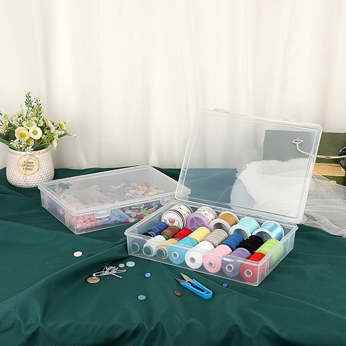 BTSKY Clear Plastic Storage Box with Flap Lid, Multipurpose Craft Organizers and Storage Box Art Supply Storage Organizer Plastic Sewing Box for Beads Pencils Notebooks, 4 Pack Medium