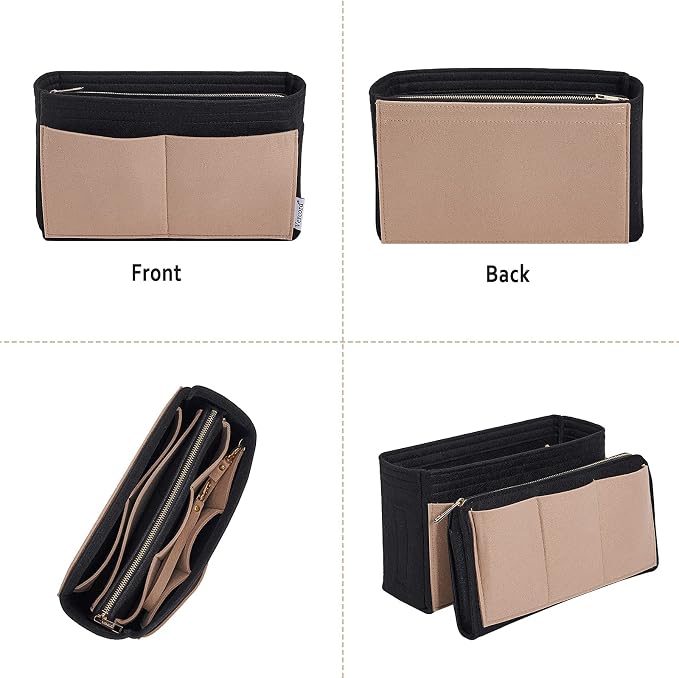 Vercord Felt Organizer Insert For Purse Handbag Tote Bag In Bag Inside Shaper Divider Neo Black & Beige Slender Medium