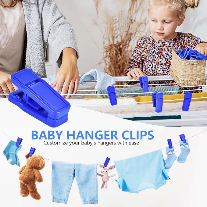 KISEER 40 Pcs Plastic Baby Hanger Clips Slim-line Finger Clips Set for Clothes Hanger Velvet Hanger (Blue)
