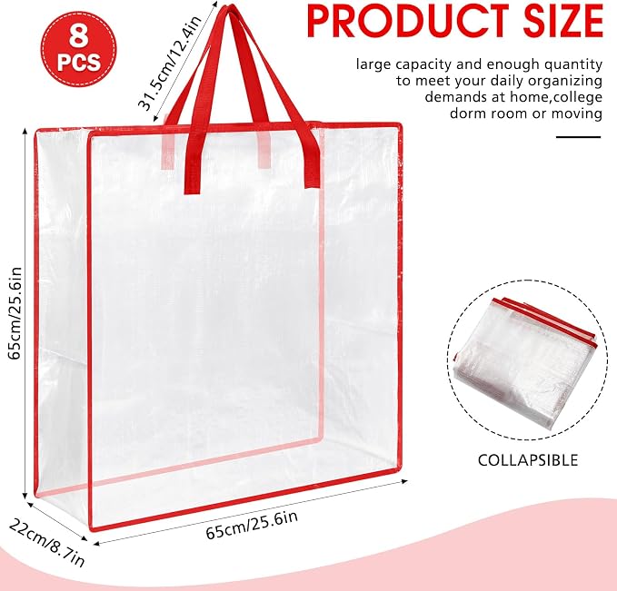 8 Pcs Clear Wreath Storage Bags 26 Inch Garland Container Door Garland Holiday Wreath Storage Holder with Handle and Zipper Heavy Duty Plastic Packing Totes(Red)