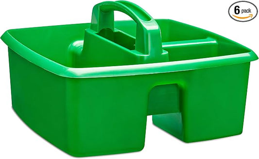 Storex 3-Compartment Small Caddy – Multipurpose Classroom Organizer with Handle, Grass Green, 5-Pack (01007U06C)