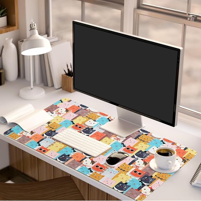 Lokigo Large Mouse Pad for Desk, Desk Mat, Anti-Slip Waterproof Big Mousepad, Cute DeskMatt for Desktop, Big Mousepad Desk Pad, Funny Cat
