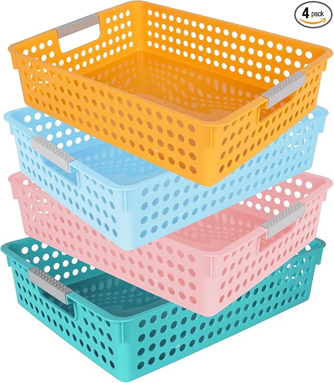 4 Pieces Turn in Trays for Classroom, Paper Organizer Baskets for Office and School