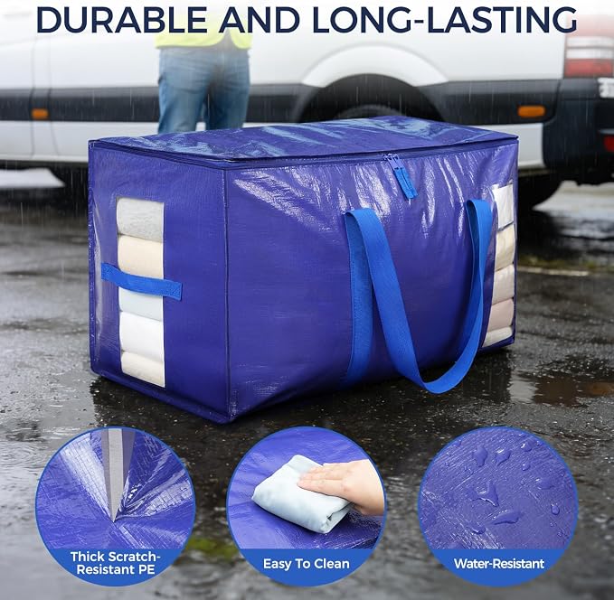 BAGAIL Heavy Duty Moving Bags with Strong Handle, Extra Large Moving Boxes, Storage Tote for Clothes, College Moving Supplies(6 Pack, Blue-windows)