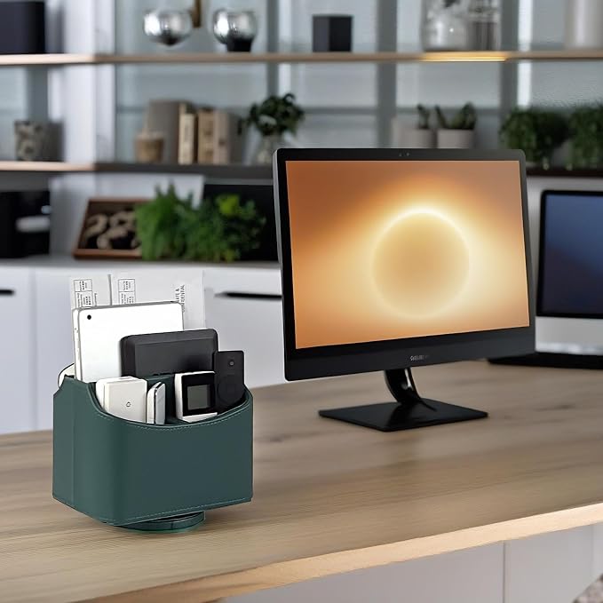 UnionBasic Rotating Desk Organizer, 360 Desk Spinning Caddy, Desktop TV Guide/Mail/Media/Remote Controller Holder Organizer,Green