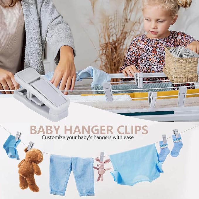 KISEER 40 Pcs Plastic Baby Hanger Clips Slim-line Finger Clips Set for Clothes Hanger Velvet Hanger (Grey)