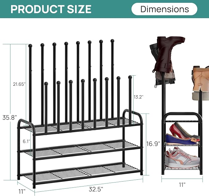 viewcare Tall Boot Rack, Long Boot Rack Organiser, Tall Boots with Shoe Rack for Closet, 3-Tier Shoe Shelf Storage Organiser for Entryway