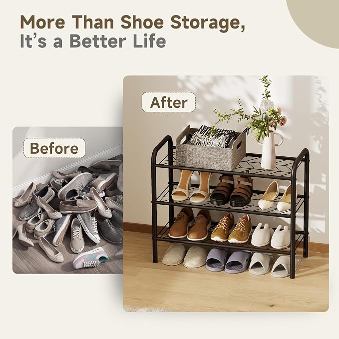 Shoe Rack,Long Shoe Organizer for Closet,Wide Shoe Storage for Entryway, 3 Tier Sturdy Metal Free Standing Shoe Shelf