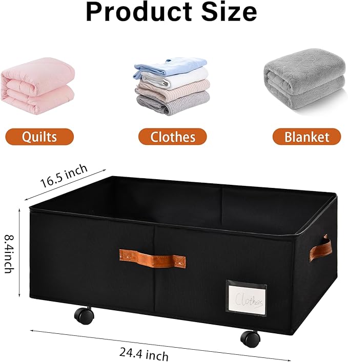 Freebat Under Bed Storage Organizer with Wheels 2 Pack, 10 inches Height Underbed Container with Clear Lid Cover, Storage Bag Box with Visiable Window for Clothes, Bedsheet, Pillow