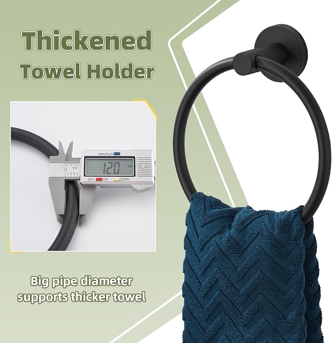 APLusee Round Hand Towel Ring for Bathroom Wall, Solid Stainless Steel Wall Mounted Bathroom Towel Holder, Modern Matte Black