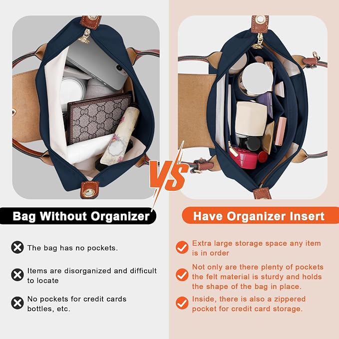 LOUKAYCCI Felt Purse Organizer Insert for Longchamp Le Pliage L Handbag Insert (Dark Blue, Large)
