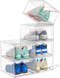 ARSTPEOE Upgrade Harder Solid Plastic Shoe Organizer, Shoe Storage with Magnetic Front Door, Shoe Rack 6 Pack Shoe Boxes Clear, Sneaker Storage, Shoe Organizer for Closet, Shoe Display Case, White