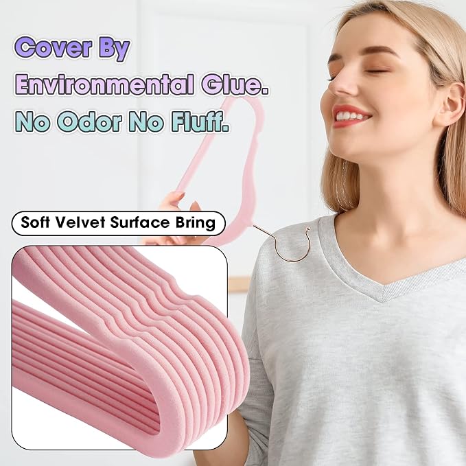 Baby Hangers Velvet 50 Pack-11.4 Inch,Baby Clothes Hangers Non Slip, Baby Hangers for Closet,Sturdy Infant/Toddler Hangers Pink Hangers