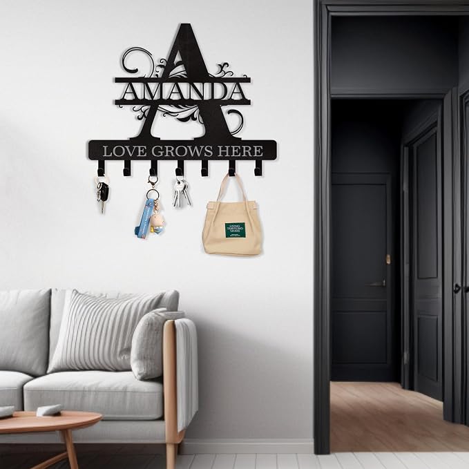 Dyoart Personalized Key Holder for Wall, Custom Name Key Hooks for Wall Organizer, Customized Anniversary Housewarming Gifts Key Rack Wall Mount for Front Door Hallway Bedroom Decor