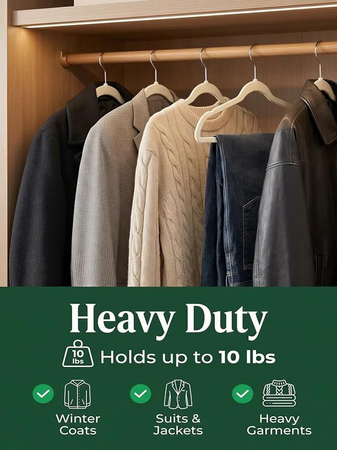 HOUSE DAY Ivory Velvet Hangers 50 Pack - Non Slip Felt Hangers Closet Essentials, Premium Space Saving Hanger, Gentle on Clothes, Sturdy Shoulder Design