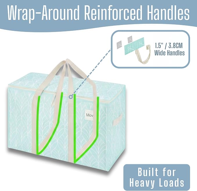VENO 2 Pack Heavy Duty Moving Bags, Extra Large Storage Bags with Reinforced Handles & Strong Zippers, Foldable & Reusable Moving Box Alternative for Clothes & Dorm Storage