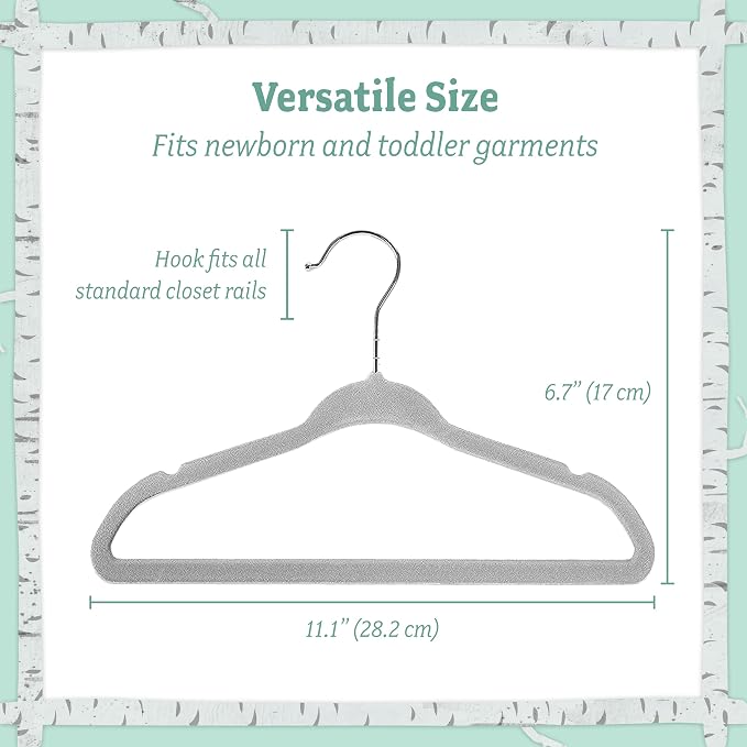 Kids Plastic Velvet Hangers for Closet, Children Non-Slip Hangers Dividers for Nursery Closet Organizer, Grey - Pack of 15