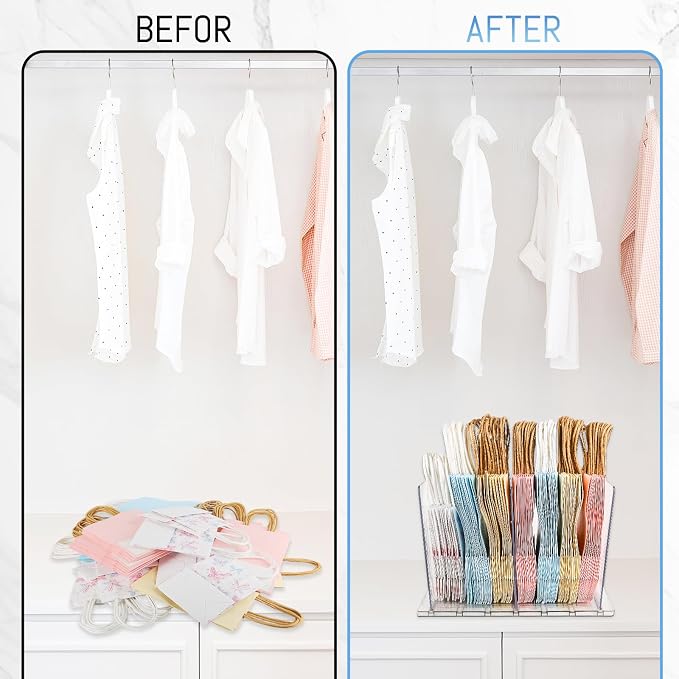 Gift Bag Storage Organizer:Acrylic reusable grocery bag organizer bag, Adjustable Shelf Divider Bag Organizer for Small Closet Upgraded to four partitions for more convenient storage
