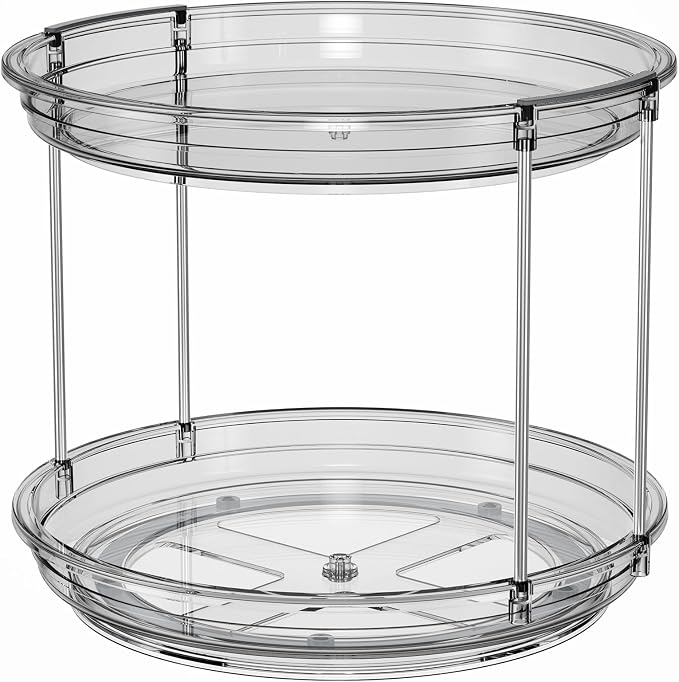 LAMU 2 Pack 2 Tier Lazy Susan Turntable Organizer 10.6'' Rotating Spice Rack Organization for Cabinet, Kitchen, Pantry, Countertop, Bathroom, Vanity, Medicine Cabinet Organizer, Grey