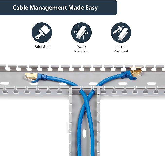 StarTech.com 5.6ft Server Rack Cable Management - Customizable 2in x 1in Open Slot Network & Data Finger Duct Wire Raceway Organizer w/Cover (AD105X1) (Pack of 3)